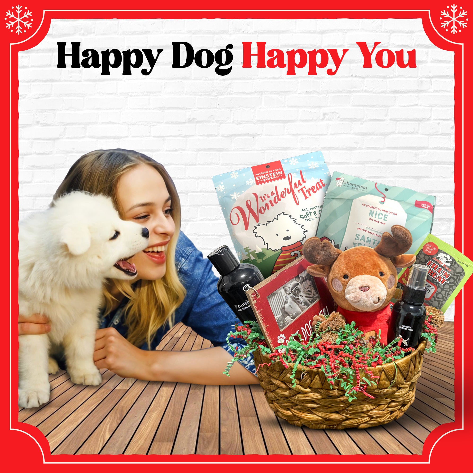 Christmas Basket with Shampoo, Cologne, Toy, Treats and a Dog Picture Frame