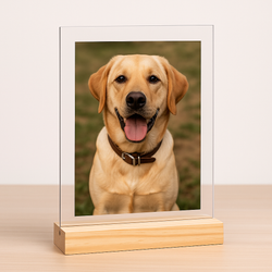Custom Acrylic Dog Portrait – Personalized Photo Display with Wood Base